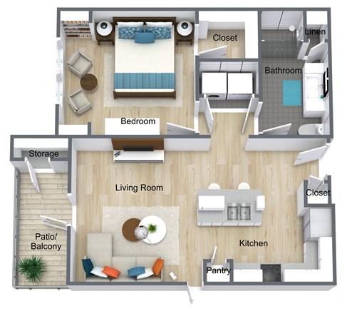 Floor plan for 1 bed, 1 bath, 711 sqft
